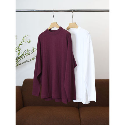 颖颖家 R系竹节棉宽松早秋圆领长袖T恤后背口袋 百搭慵懒女 W1120