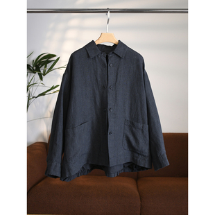 日系复古进口亚麻双面穿翻领双排扣衬衫 短外套W1967 颖颖家