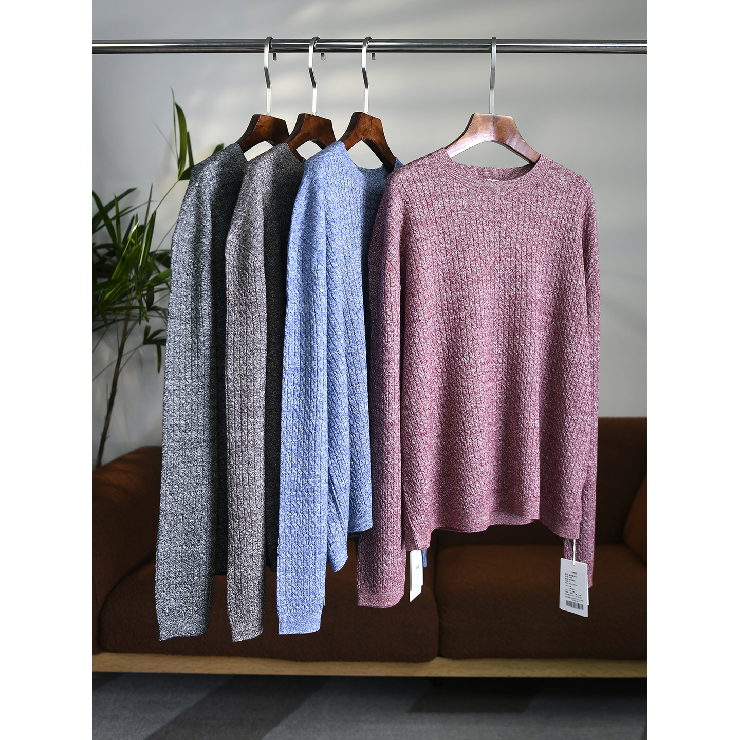 颖颖家 匠心B系 52支14针羊毛亚麻混纺花纱圆领麻花针织衫 W1550