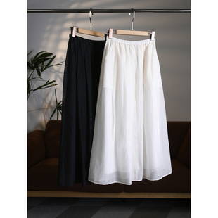 定制丝绵绡松紧腰压褶前后中开叉散半裙W2020 CHAO仙儿 颖颖家