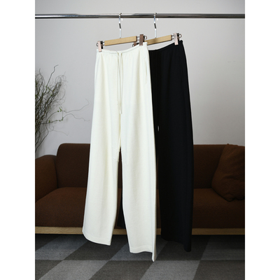 颖颖家 | 大长腿！！双面针织肌理感  松紧腰抽绳直筒羊毛裤W1472