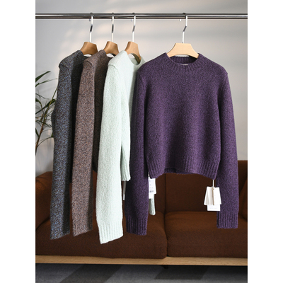 匠心J系康宝莱柔软蓬松毛圈花纱羊绒混纺罗纹圆领针织毛衣 W1746