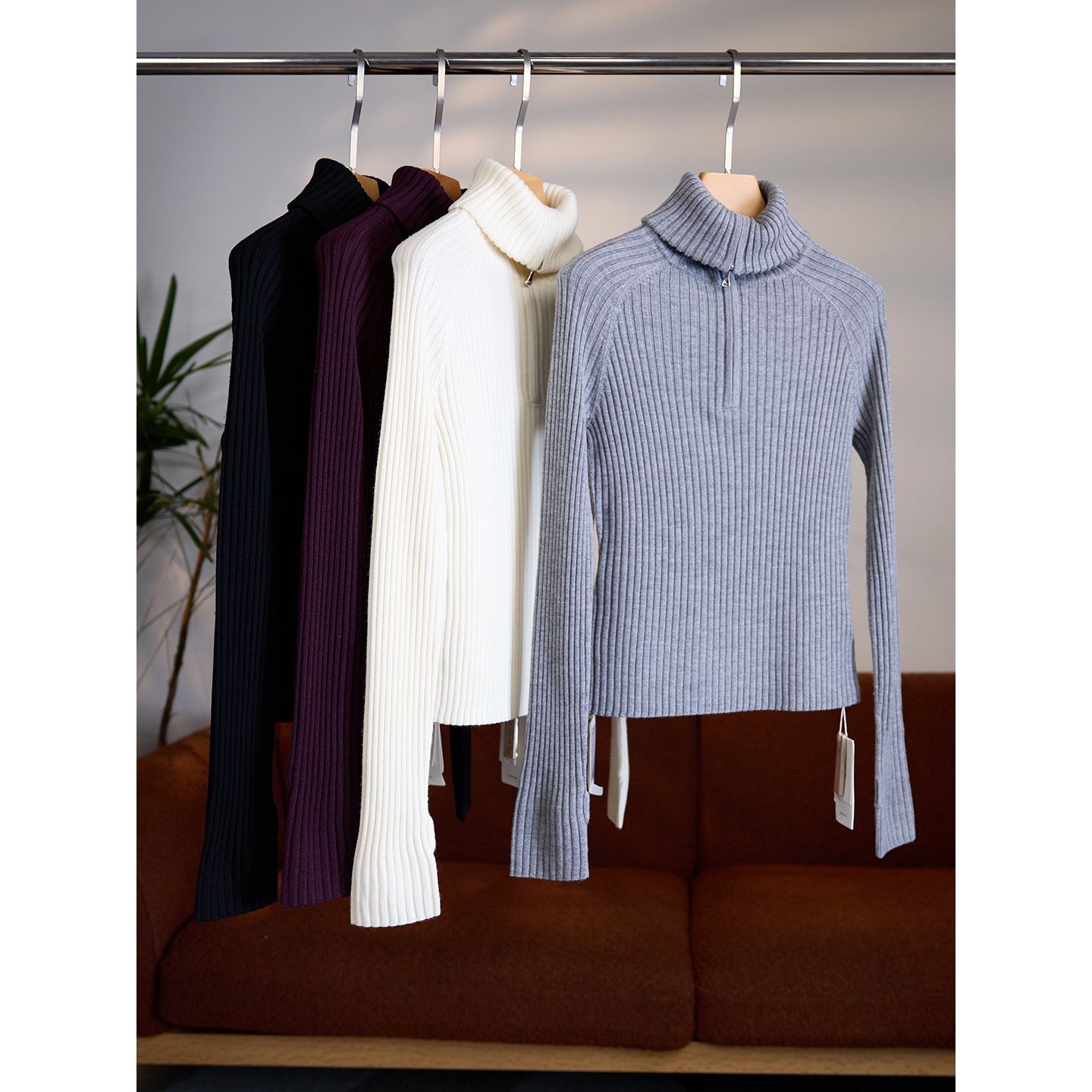 【颖颖家】匠心J系复古简约半拉链纯羊毛翻领竖坑条针织上衣W1723