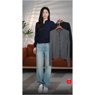 圆领开衫 60支CHAO细精纺绵羊毛薄款 后中缝线显瘦W1909 颖颖家
