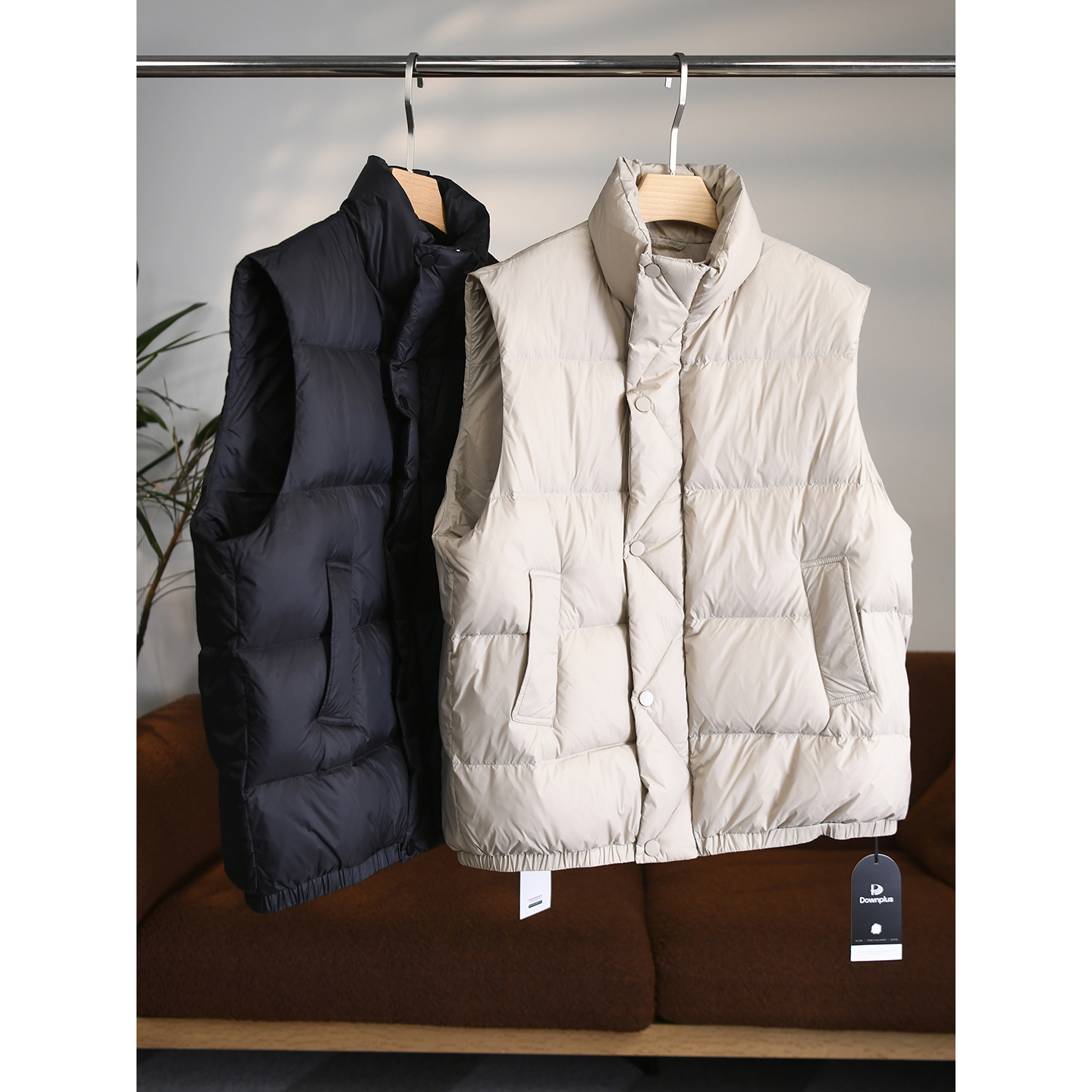 颖颖家 日系宽松 轻软蓬松时尚立领松紧下摆95鹅绒羽绒马甲 W1767