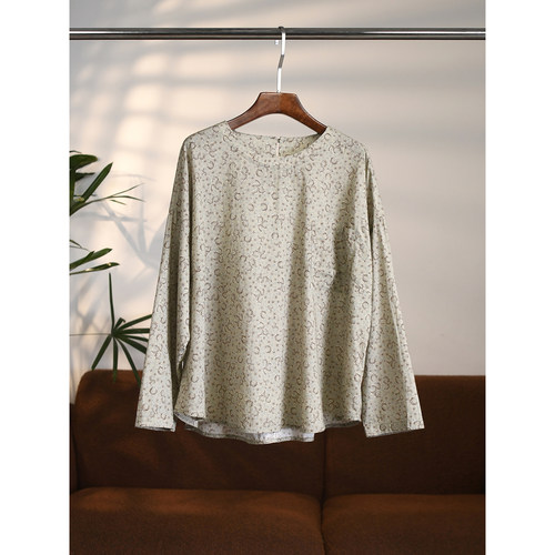 【颖颖家】日系复古文艺印花密织棉CHAO级轻薄软糯圆领衬衫W2149