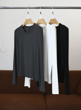 颖颖家 建议两件收太好穿 羊毛莱赛尔混纺圆领后中缝长袖T恤W1386