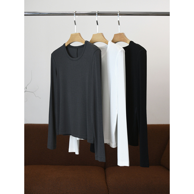 颖颖家 建议两件收太好穿 羊毛莱赛尔混纺圆领后中缝长袖T恤W1386