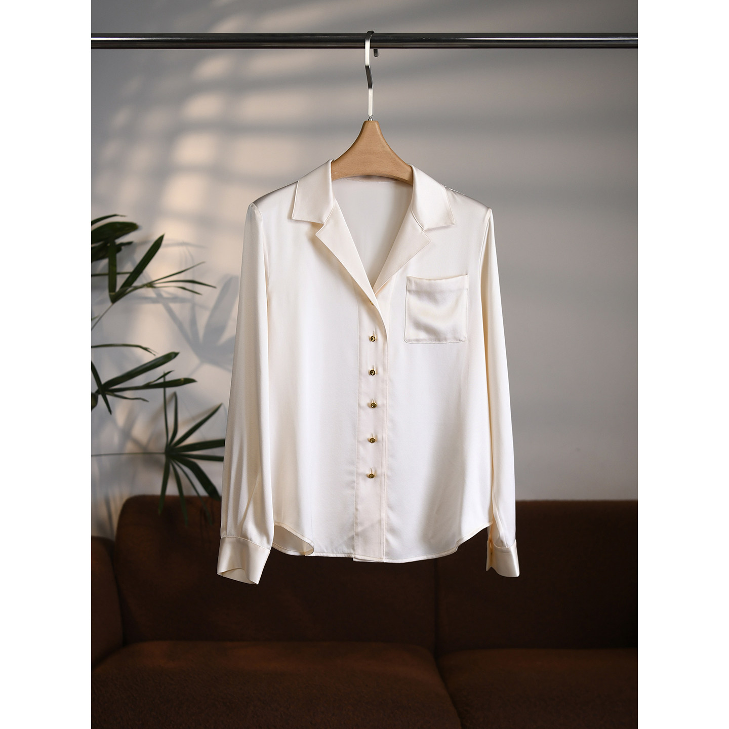 【颖颖家】质感绝绝子~重磅真丝色丁28姆米翻驳领长袖衬衫W2199