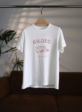 [颖颖家]重磅竹节棉天妇罗字母印花圆领宽松休闲百搭短袖T恤W2038