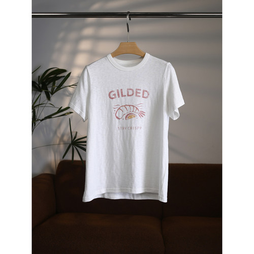 【颖颖家】竹节棉天妇罗字母印花圆领宽松休闲百搭短袖T恤W2038