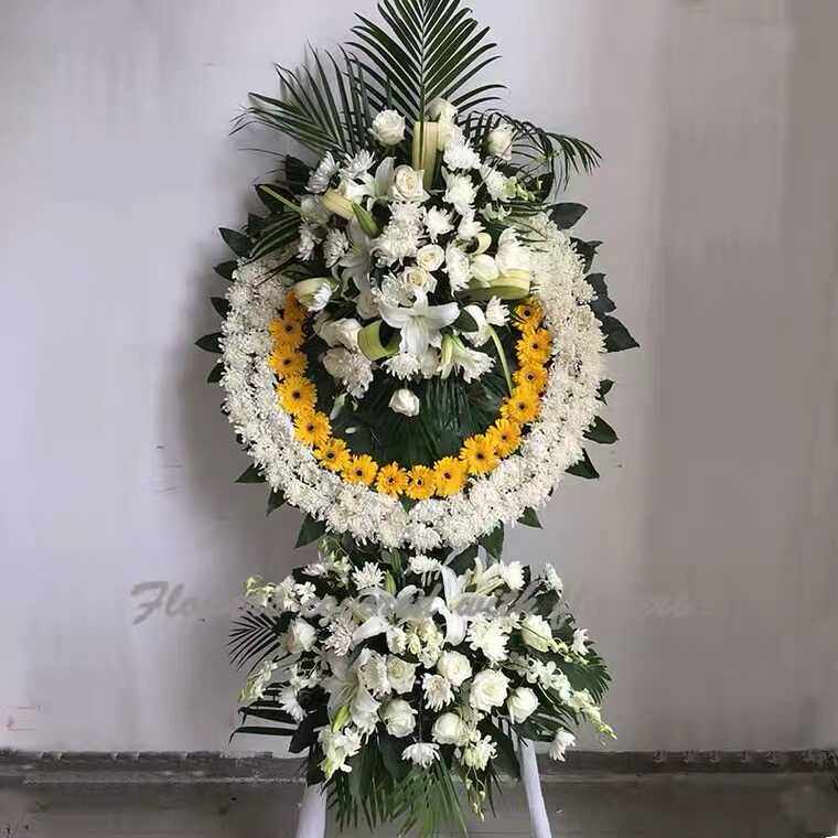 【千古】温州鲜花店鲜花速递黄白菊花混搭鲜花祭祀花圈
