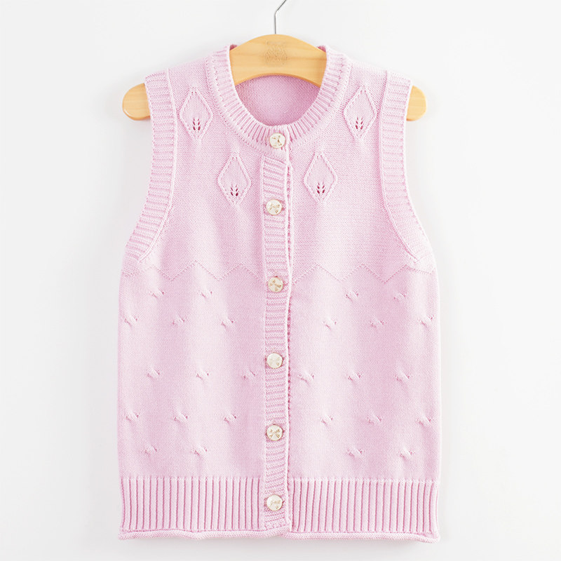 断码特价女童小中童开衫春秋全棉毛衣背心针织衫马甲马夹镂空坎肩