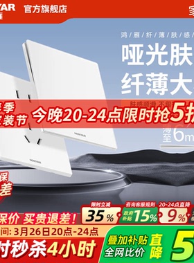 鸿雁超薄哑光开关插座面板家用磨砂奶油风86型16a五孔插暗装E9白
