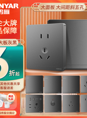 鸿雁开关插座官方旗舰店86型开关插座面板五孔插座usb空调电脑Q黑