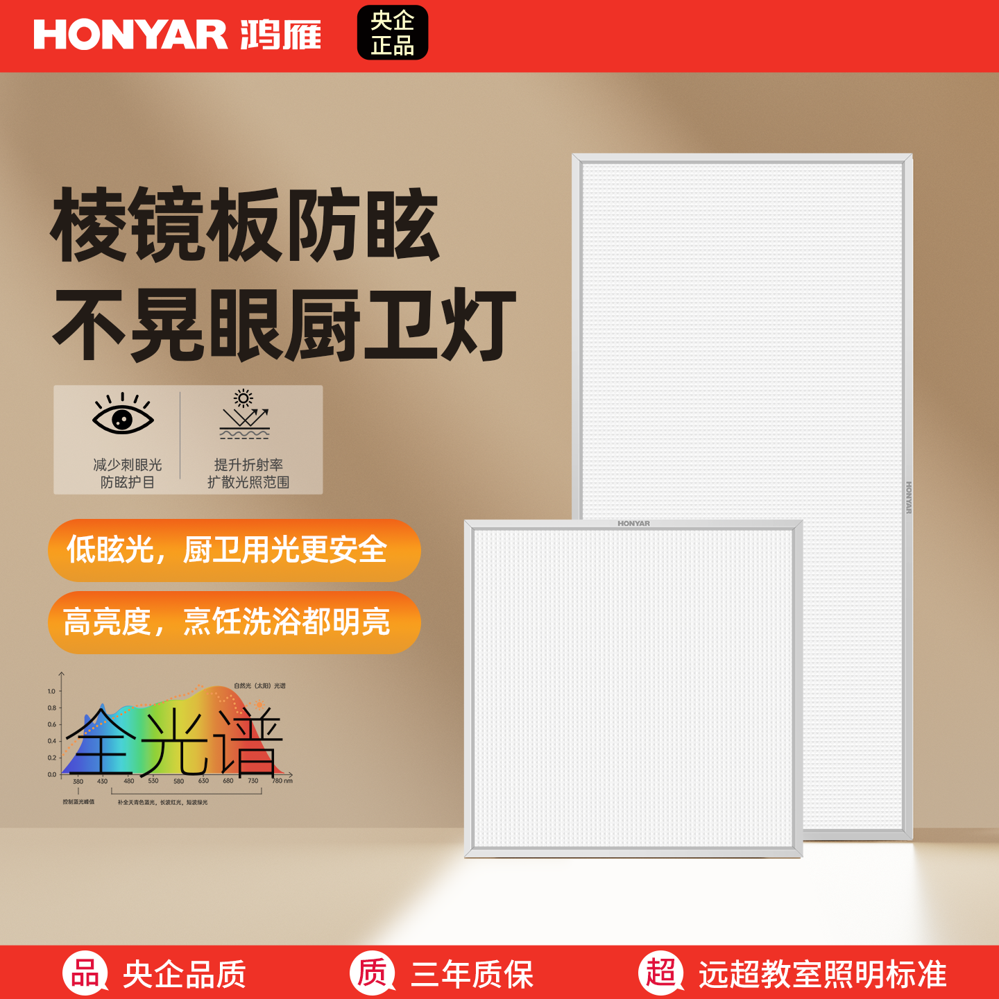 鸿雁LED防尘防潮厨房面板灯