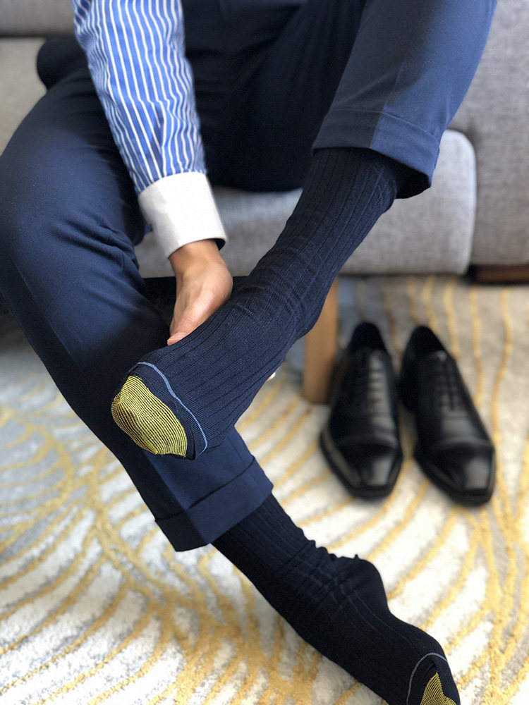 goldtoe 大牌欧美男士薄款绅士正西装袜中筒金脚趾商务男棉袜子