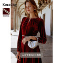 红色气质优雅丝绒收腰减龄连衣裙女 珂莱蒂尔秋季 轻礼裙