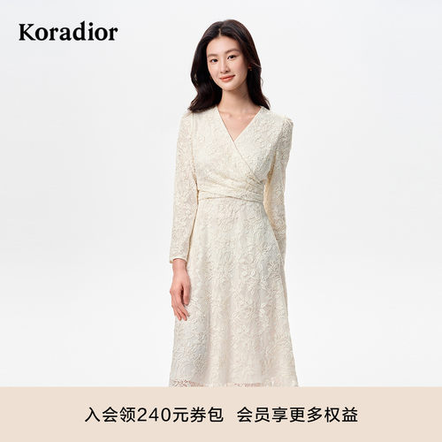 【明星同款玫瑰裙】珂莱蒂尔2025秋新法式蕾丝连衣裙气质刺绣修身