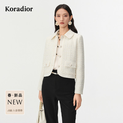 珂莱蒂尔2026年春季新款花呢绵羊毛短外套女士香风薄款减龄上衣