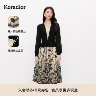 优雅气质拼接连衣裙女碎花蕾丝仙女裙 珂莱蒂尔春季 艺彩鎏光