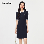 款 珂莱蒂尔法式 优雅休闲运动风百搭polo翻领拼色连衣裙夏季