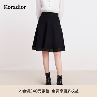 珂莱蒂尔冬季 优雅气质A字羊毛半身裙女高腰显瘦黑色伞裙短裙