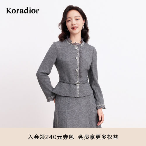 珂莱蒂尔冬季法式香风复古通勤短款修身开扣羊毛呢外套女