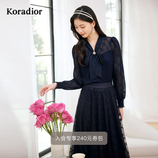 长袖 羊毛针织衫 女 蝴蝶结领毛衫 koradior珂莱蒂尔秋气质千金风法式