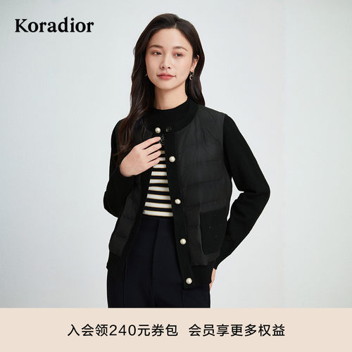 珂莱蒂尔秋季时尚90白鹅绒香风羽绒服女气质圆领短款轻薄外套