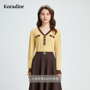 款 珂莱蒂尔秋季 时尚 香风修身 女士通勤上衣 显瘦针织衫 绵羊毛