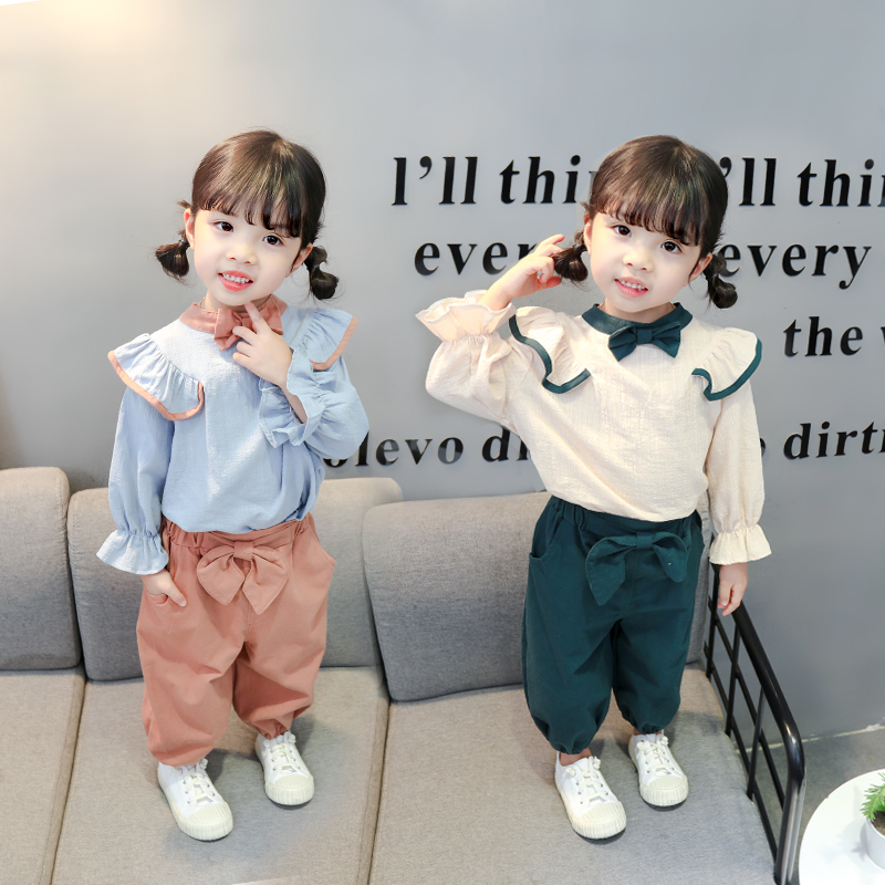 童装女童童秋装2019新款韩版小女孩衬衫洋气两件套春秋宝宝衣服潮