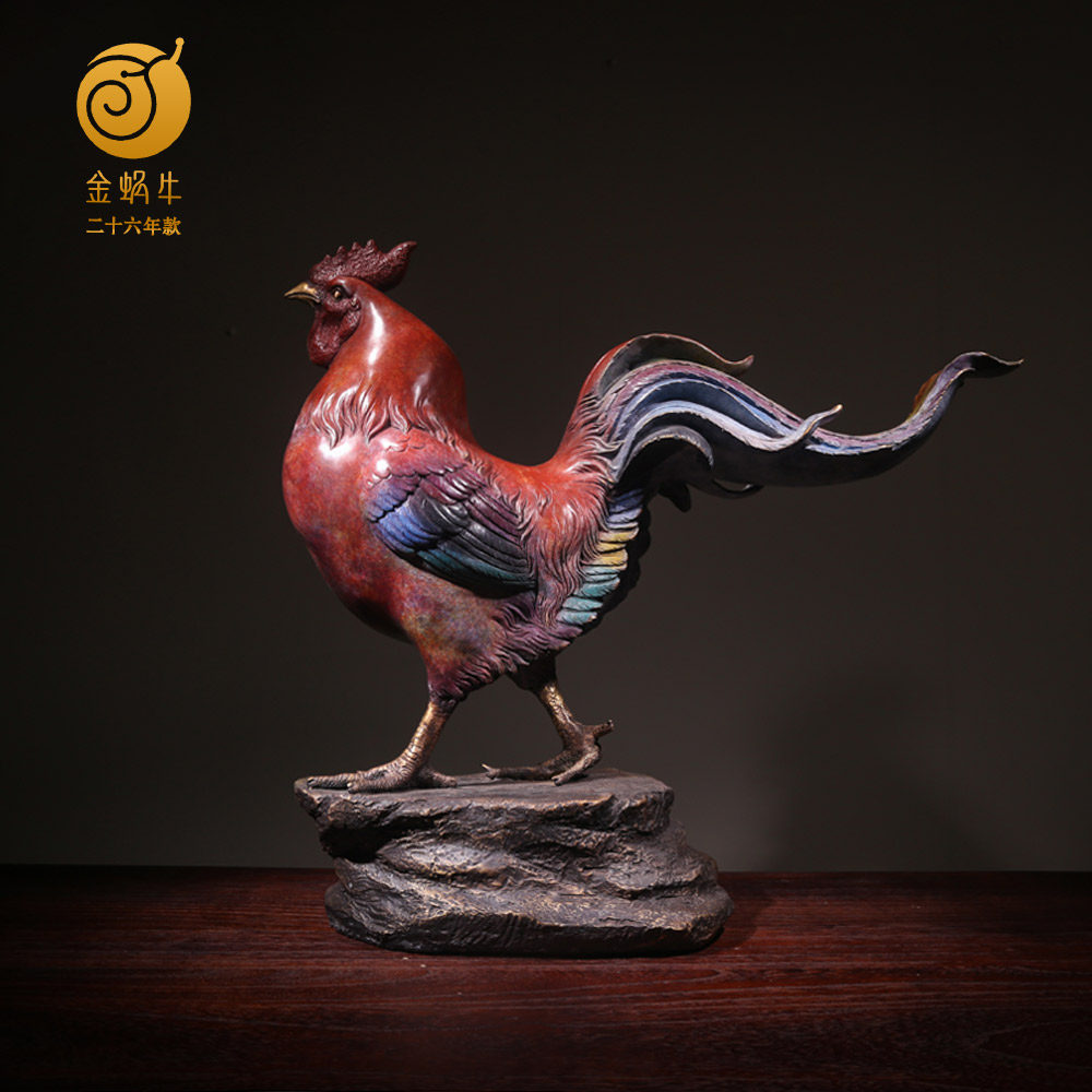 金蜗牛  55# 金鸡报晓彩铜  家用室内摆件
