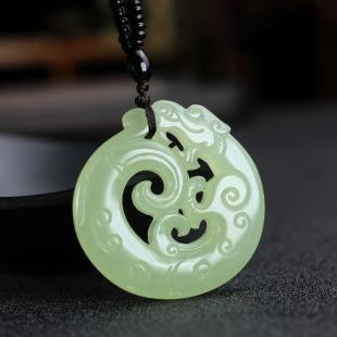 和田玉青白玉龙形玉佩吊坠男镂空龙牌仿古龙项链新疆玉生肖龙挂件