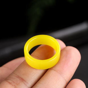 天然新疆和田玉黄玉戒指指环扳指黄龙玉男女款尾戒对戒玉指环加宽