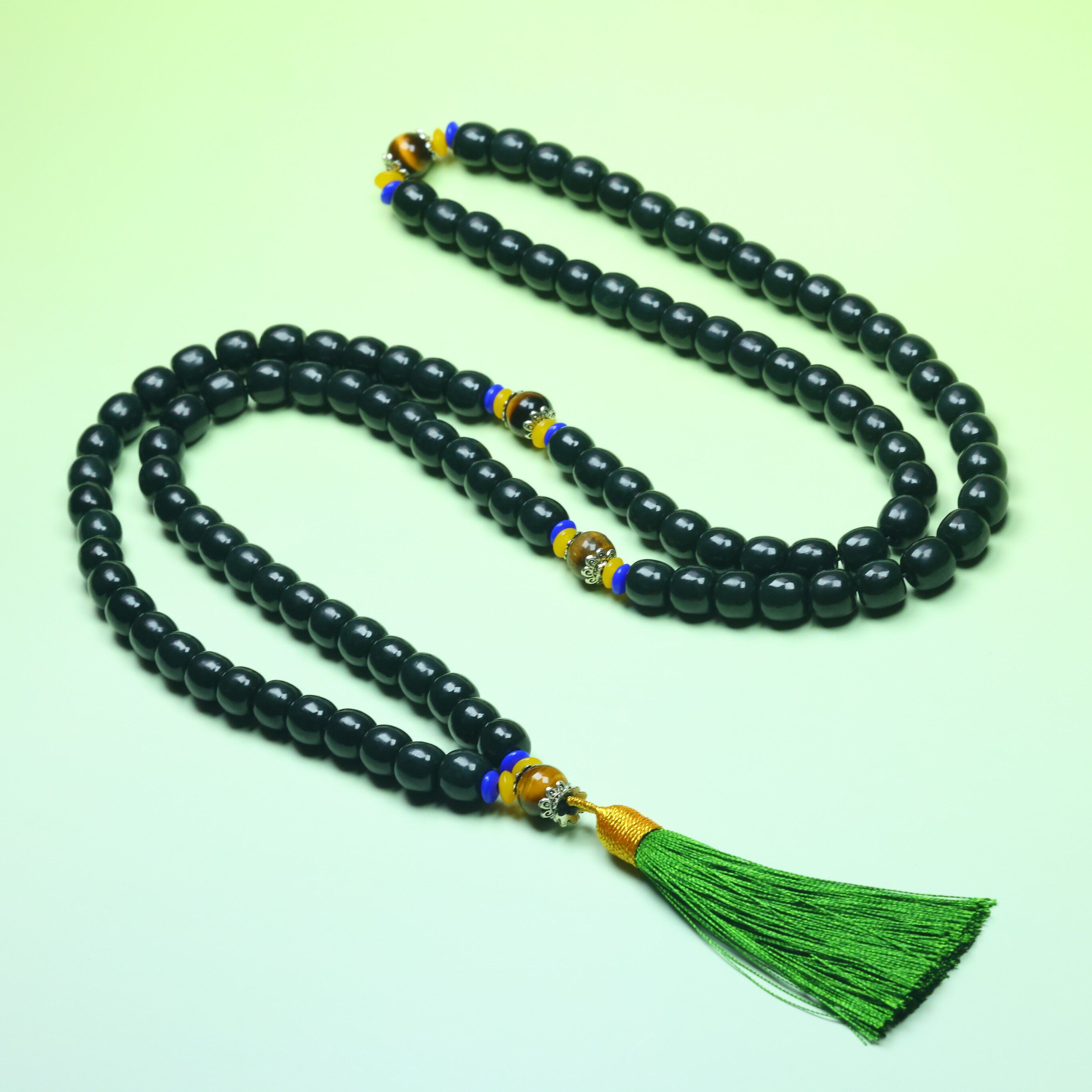 新疆和田玉手持老型珠多圈手串毛衣链手把件天然青玉项链9*10佛珠