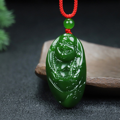 新疆和田玉碧玉笑佛玉坠