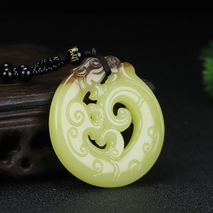 和田玉一口糖黄口料龙形玉佩吊坠男镂空龙牌仿古龙项链生肖龙挂件
