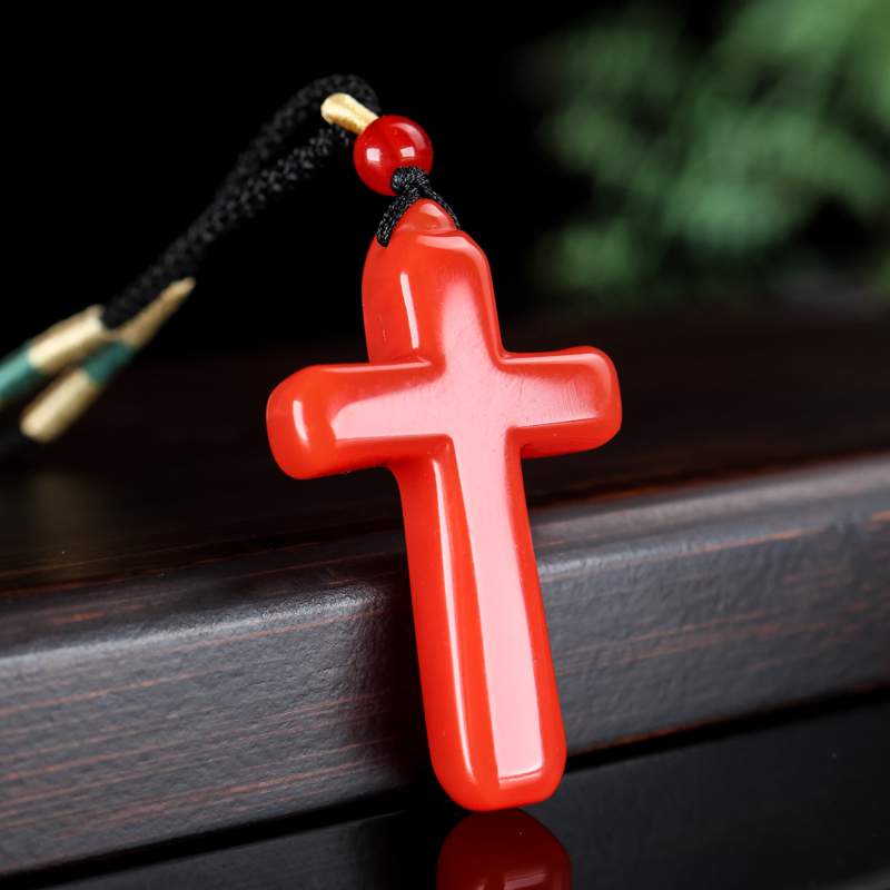 新疆和田玉紅玉十字架吊墜