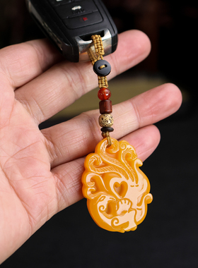 黄龙玉凤凰吊坠钥匙扣挂件