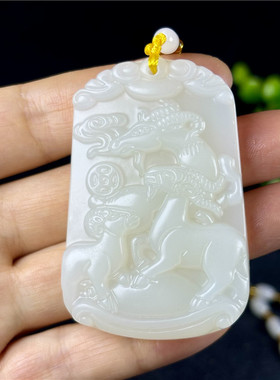 新疆玉生肖羊吊坠和田白玉三羊开泰玉挂件黄龙玉羊羊如意牌子玉佩