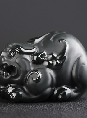 老细料和田玉黑青玉貔貅手把件