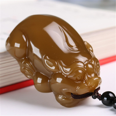 新疆和田玉且末红糖貔貅手把件玉石糖玉招财貔貅把玩件原石小摆件