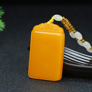 新疆黄玉石平安牌吊坠黄龙玉平安无事牌挂件祥云无字牌项链玉佩坠