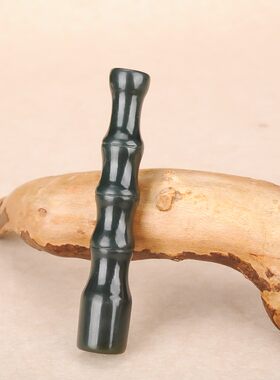 天然和田玉青玉竹节烟具
