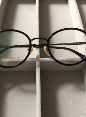 深圳制造专业配镜片纯钛超轻黑色男女近视眼镜框架椭圆框50-41-21