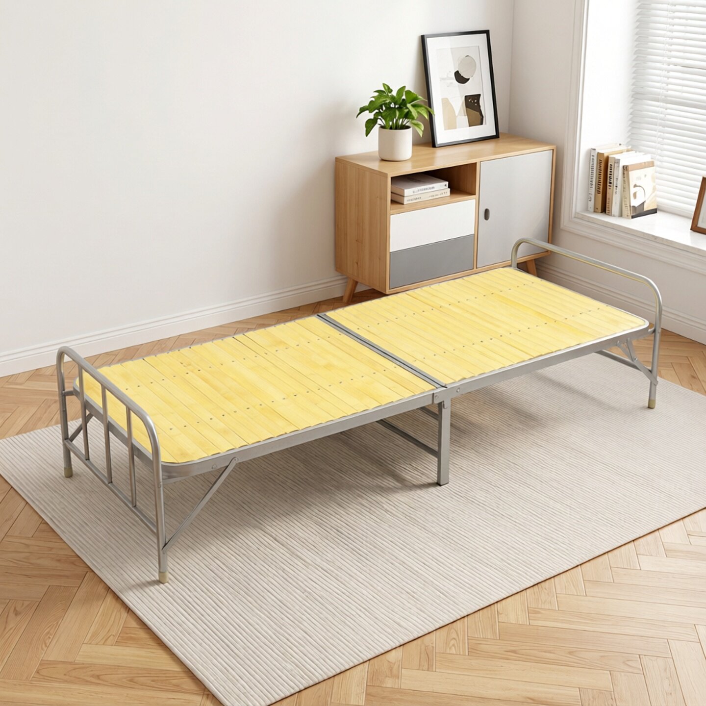 广东省包邮特价单人午睡办公夏季竹片折叠床午休床80CM宽加固强版