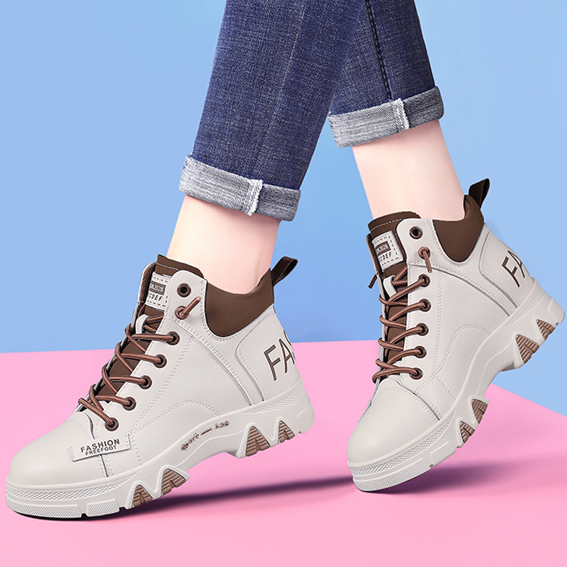 秋冬款2025新款真皮高帮小白鞋女鞋子单靴板鞋休闲运动阿甘旅游鞋