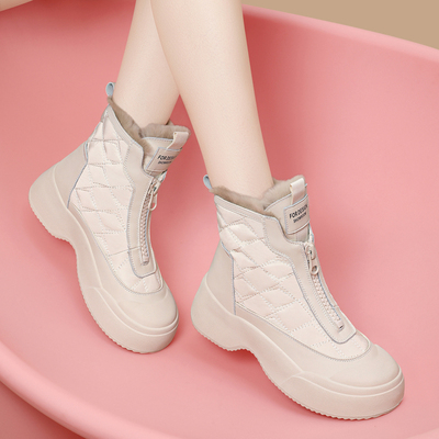 官网增高5cm软皮雪地靴短靴加绒