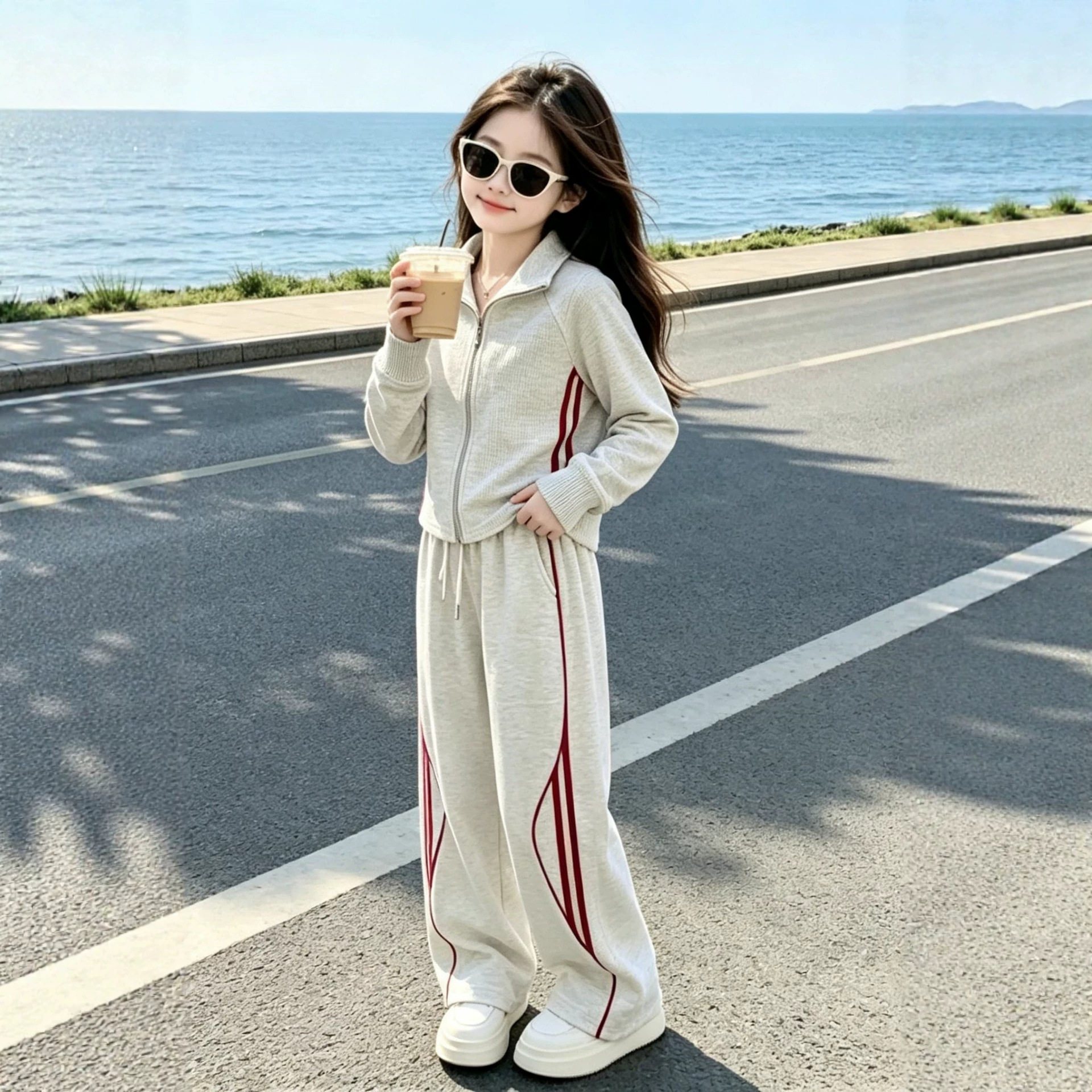 女童运动套装春秋2026新款女孩洋气长袖儿童秋季宽松阔腿裤两件套